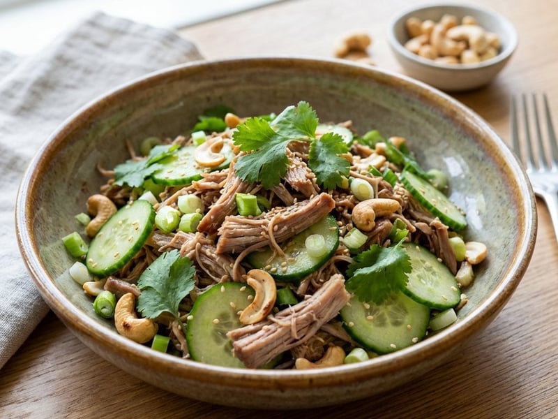 Salad with tender Pulled Pork and Cashews