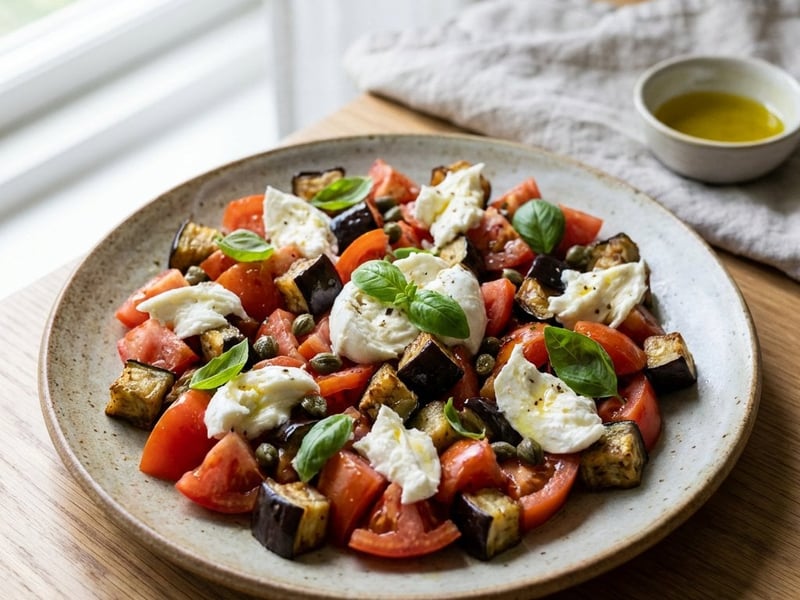 Tomato Salad with Eggplant and Mozzarella