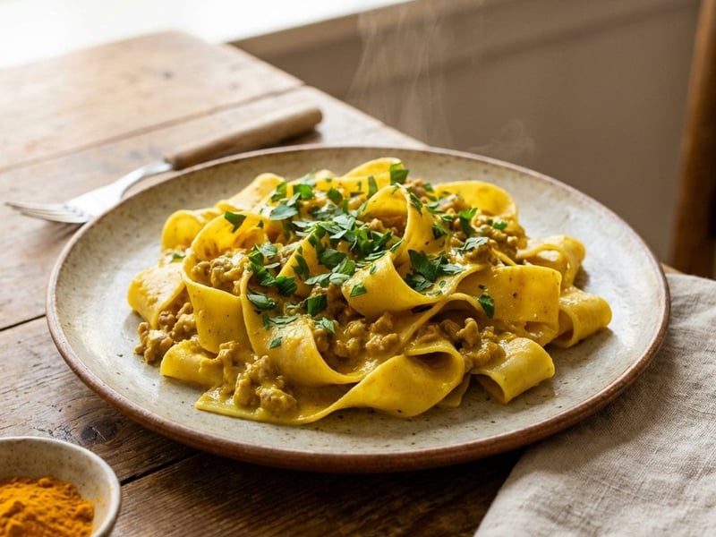 Pappardelle with Minced Meat and Turmeric