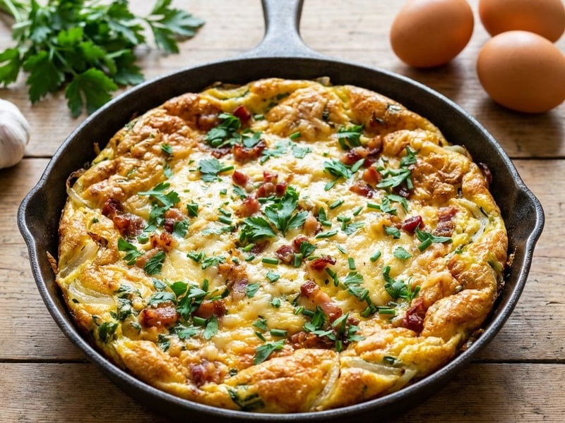 Herb Frittata with Bacon and Emmentaler