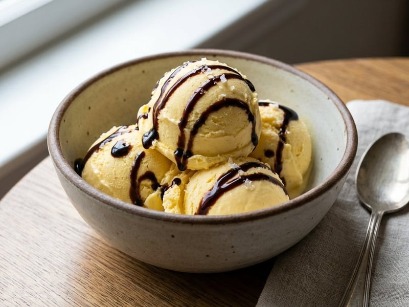 Creamy Egg Yolk Ice Cream with Balsamic Glaze
