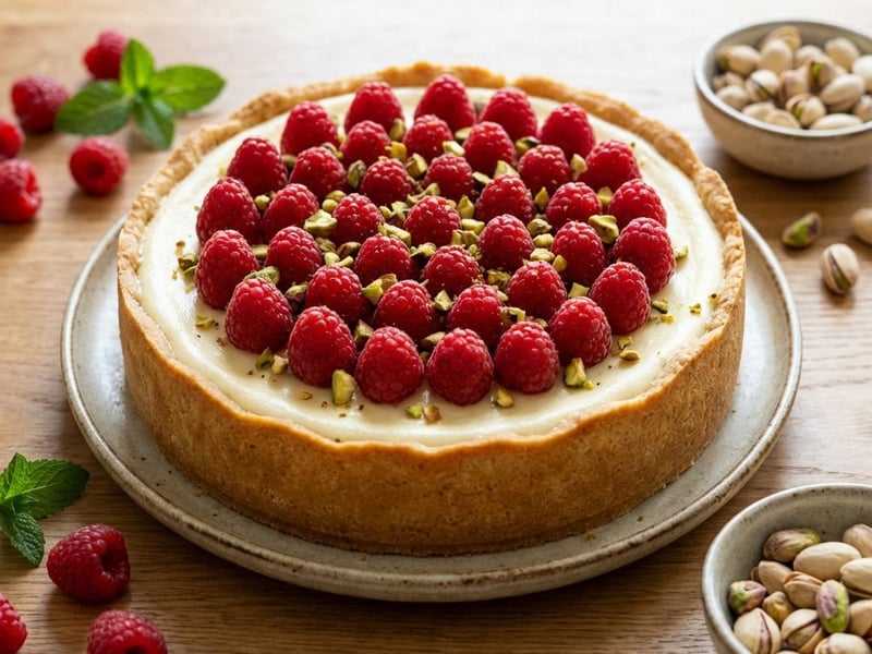 Raspberry Ricotta Cheesecake with Pistachios