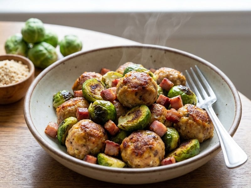 Oven Meatballs with Brussels Sprouts
