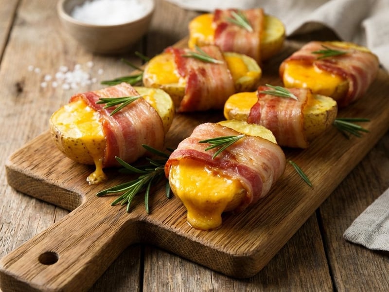 Potatoes in Bacon Wrap with Cheddar
