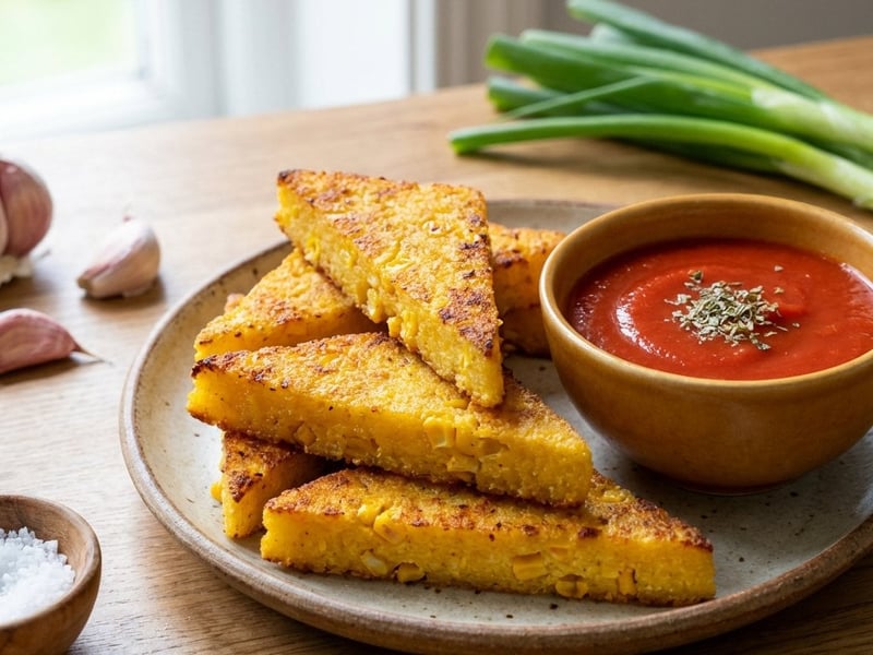 Crispy Polenta Patties with Tomato Dip