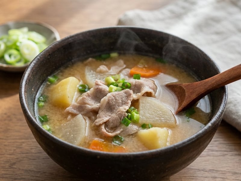 Hearty Miso Soup with Pork Neck and Vegetables
