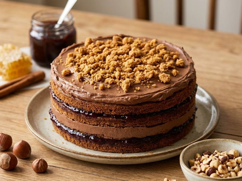 Schoko-Honig-Torte mit Powidl & Haselnüssen