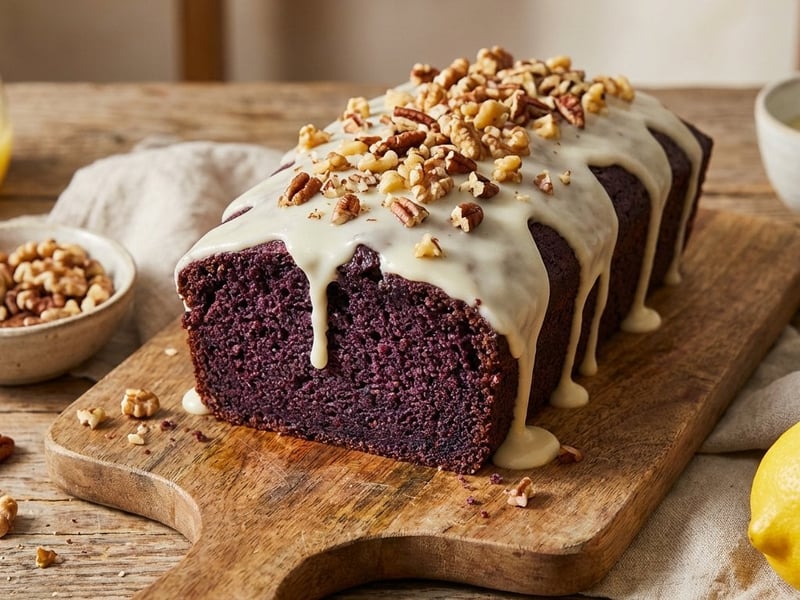 Moist Purple Carrot Cake with Lemon Glaze