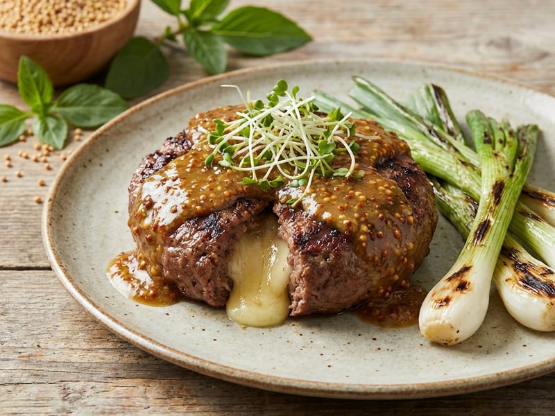 Grilled Beef Burger with Camembert Filling