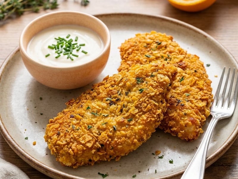 Glutenfreie Kräuter-Hendl-Schnitzel mit Orangen-Dip