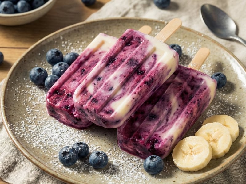 Heidelbeer-Eis am Stiel mit Sauerrahm