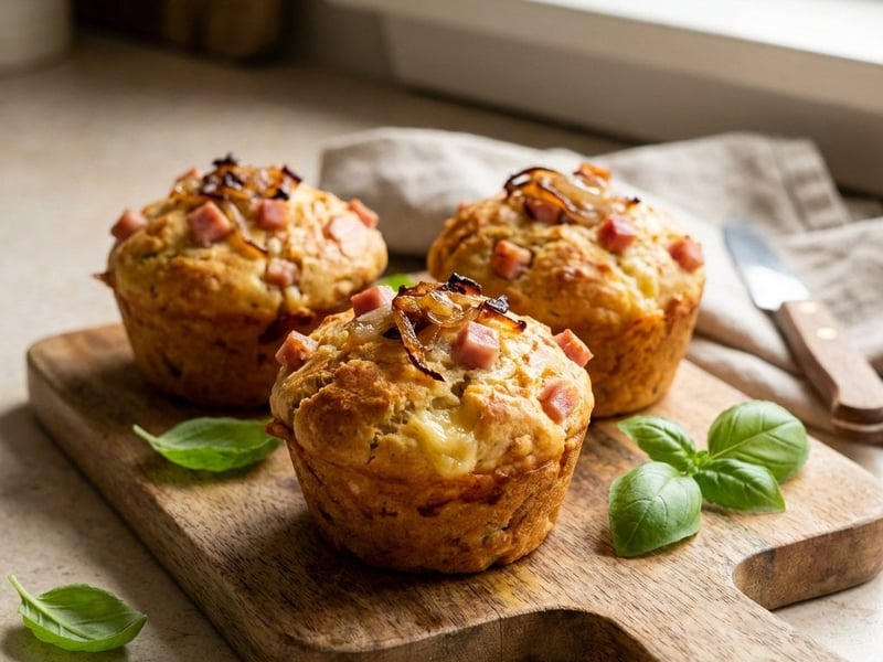 Spicy Muffins with Gouda and Ham-Shallot Topping