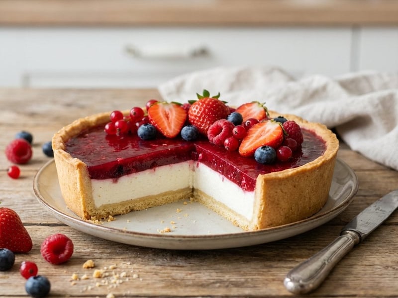 Shortcrust Pastry Cake with Quark Cream and Forest Berry Jelly