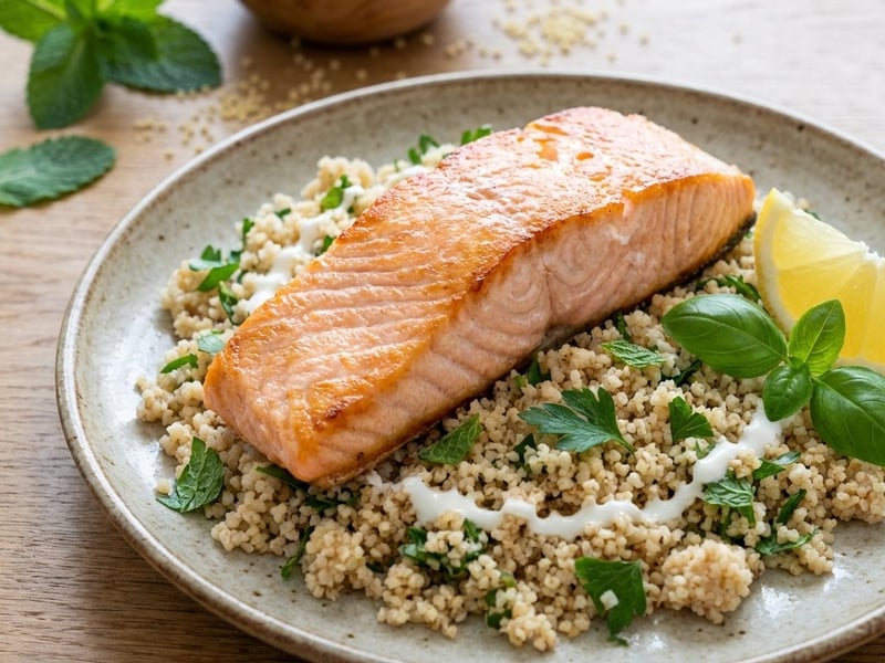 Baked Salmon with Herb Whole Wheat Couscous