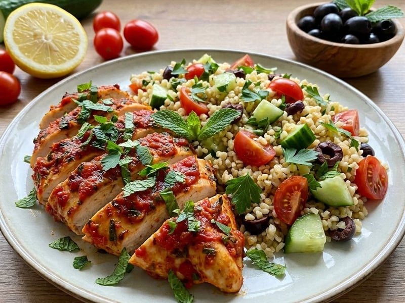 Chicken Breast in Tomato Marinade with Bulgur Salad