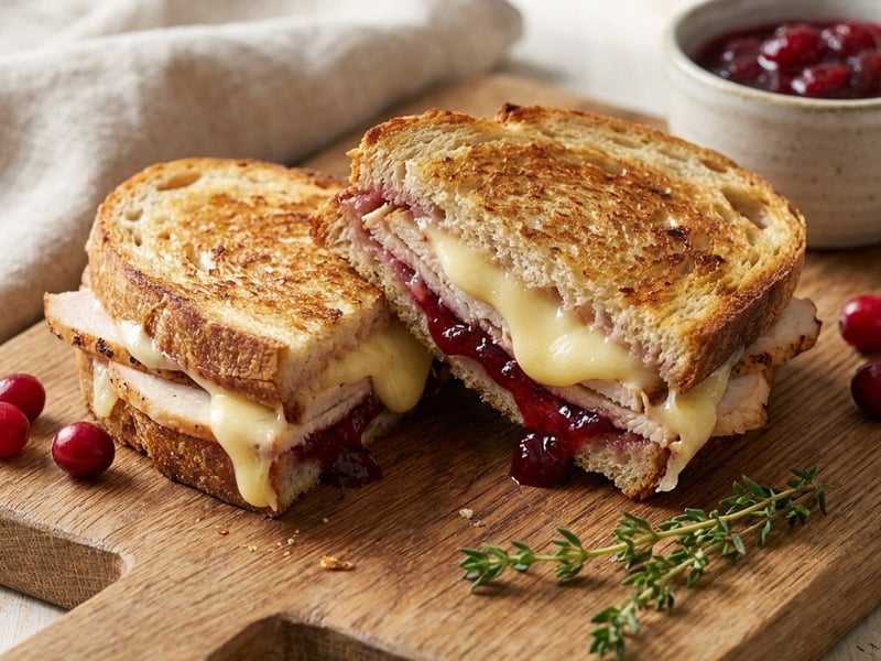 Gratinated Turkey Sandwich with Camembert and Cranberries