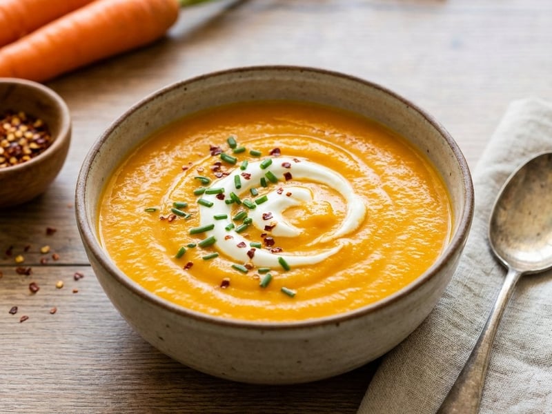 Creamy Carrot Cream Soup with Yogurt & Chili