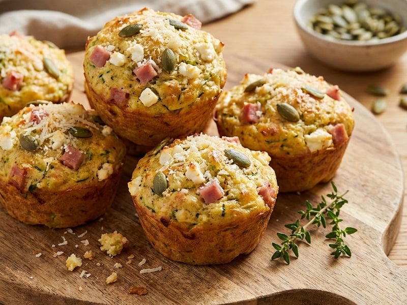 Savory Zucchini Muffins with Ham and Feta
