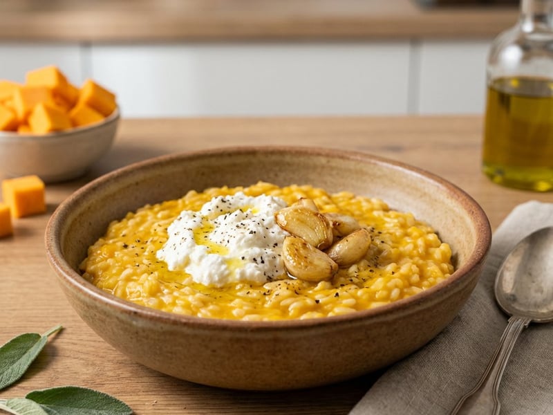 Pumpkin Risotto with Roasted Garlic and Ricotta