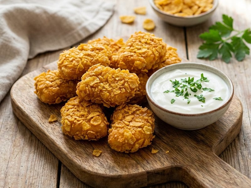 Knusprige Hendl-Nuggets mit Joghurt-Dip
