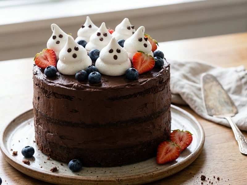 Halloween Schokoladentorte mit Kaffeecreme und Baiser-Geistern