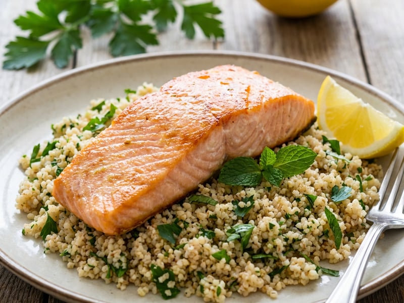 Gebackener Lachs mit Kräuter-Vollkorn-Couscous