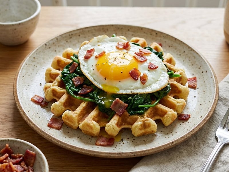 Savory Garlic Waffles with Spinach and Egg