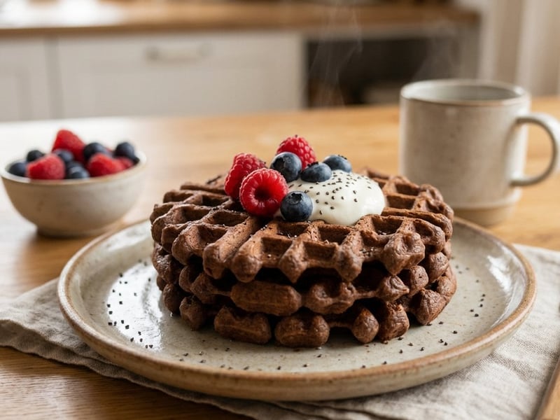 Chocolate Waffles | Fluffy Breakfast with Banana & Chia
