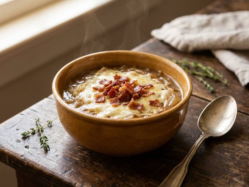Hearty Onion Soup with Bacon and Cheese