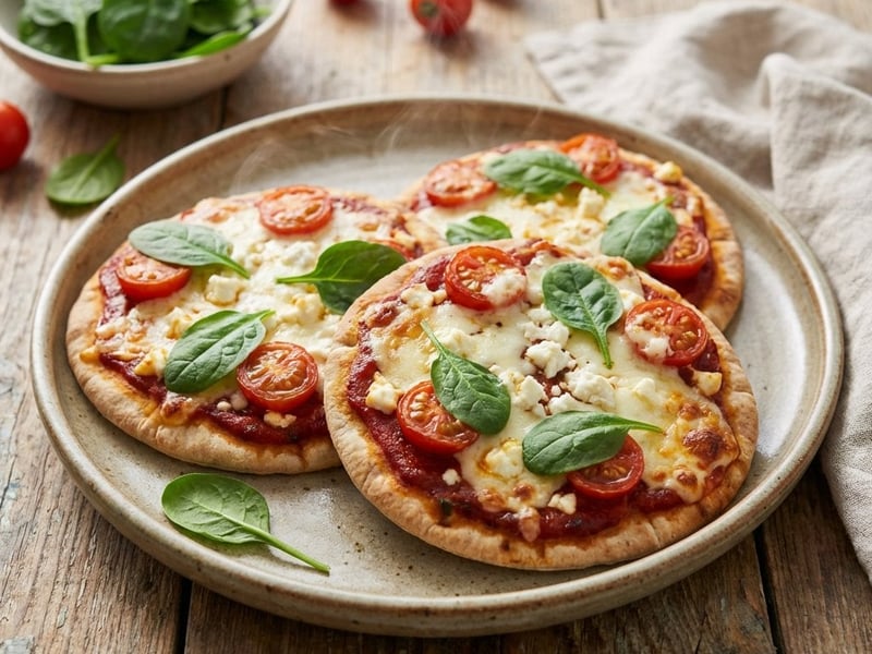 Pita Mini Pizzas with Feta and Spinach | Quick Snack