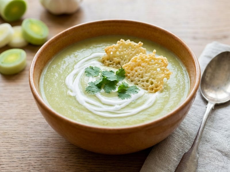 Creamy Leek Soup with Coconut Milk and Parmesan Crisps