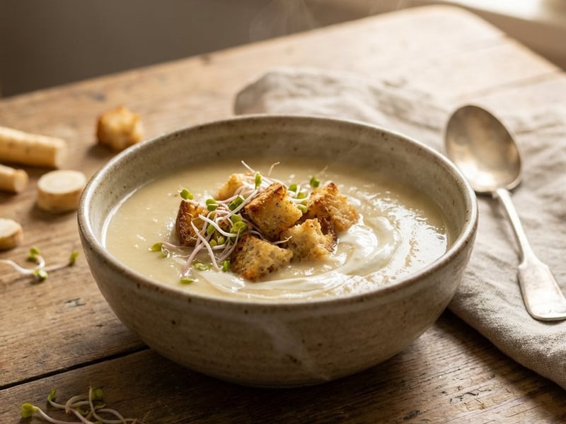 Velvety Parsnip Cream Soup with Croutons
