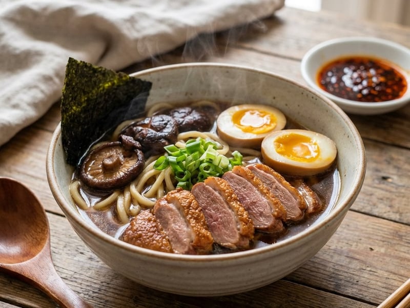 Hearty Duck Ramen with Shiitake & Egg