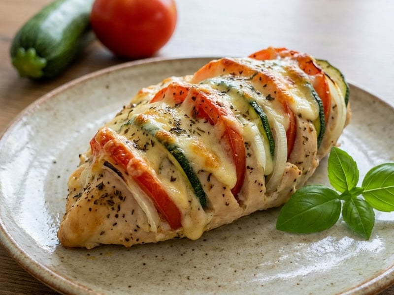 Chicken Primavera with Zucchini and Mozzarella