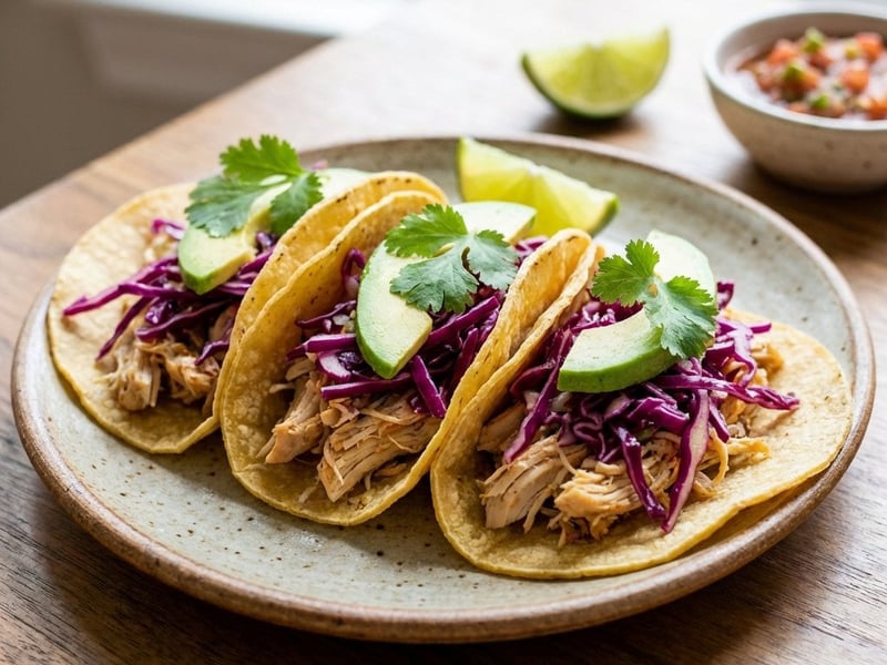 Chicken Tacos with Red Cabbage and Avocado