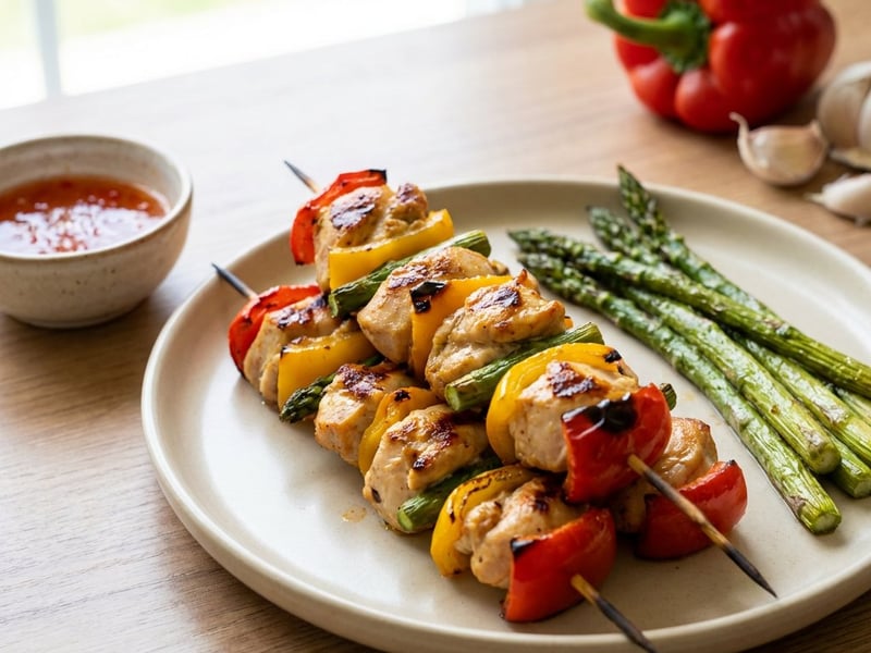 Chicken Skewers with Green Asparagus & Bell Pepper