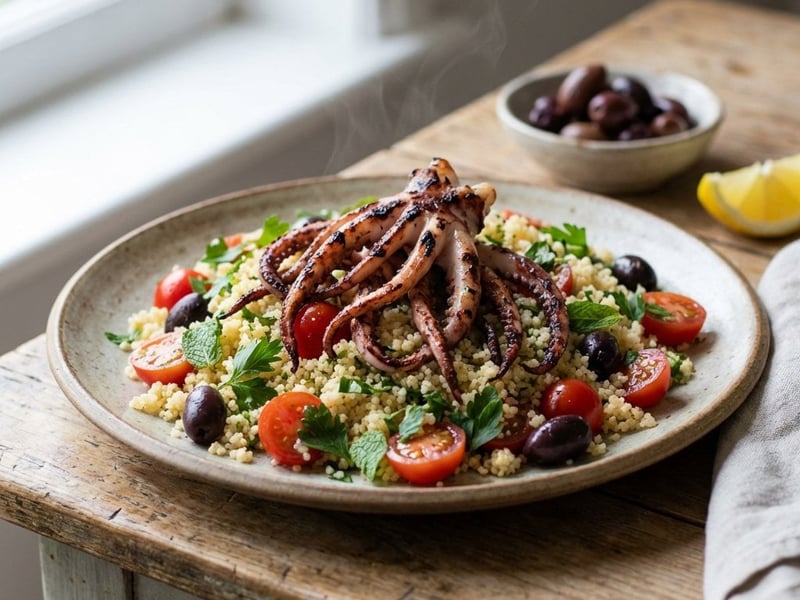 Grilled Calamari Tentacles with Couscous Salad