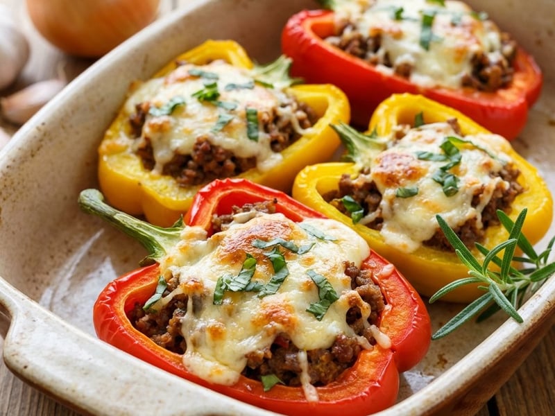 Überbackene Paprika mit Rinderfaschiertem