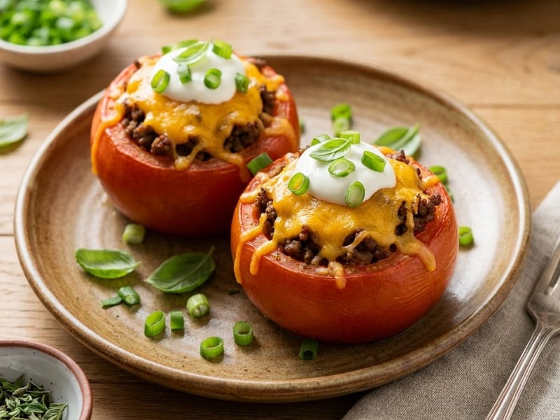 Stuffed Tomatoes with Minced Beef and Cheddar