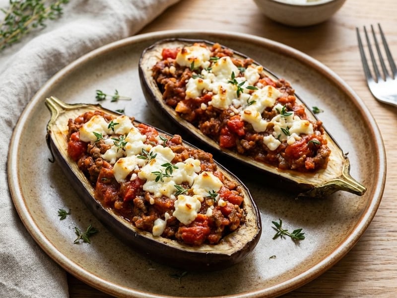 Gefüllte Melanzani mit Rinderfaschiertem und Feta