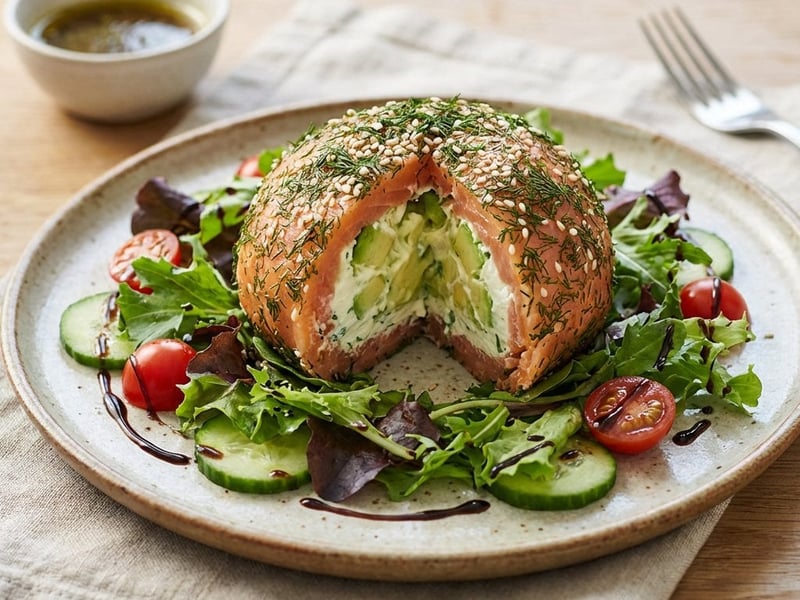 Smoked Salmon Salad with Avocado Mousse Ball