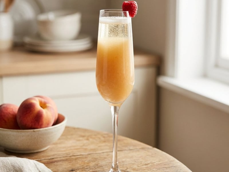 Bellini Cocktail with Peach & Raspberry