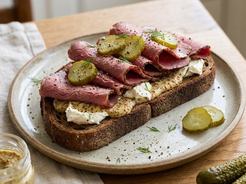 Black Bread with Pastrami | Hearty Snack