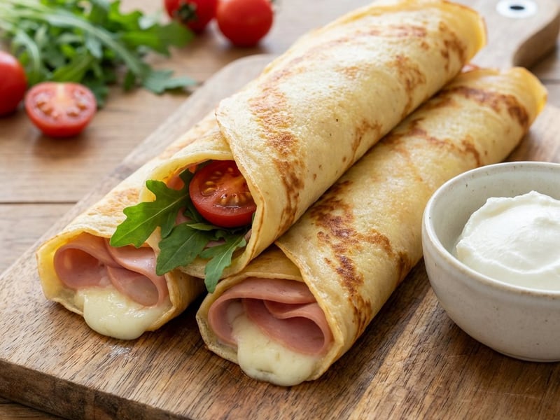 Hearty Snack Pancakes with Mortadella & Cheese