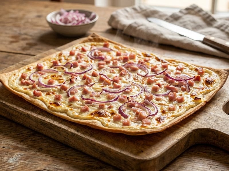 Flammkuchen with Ham and Red Onions
