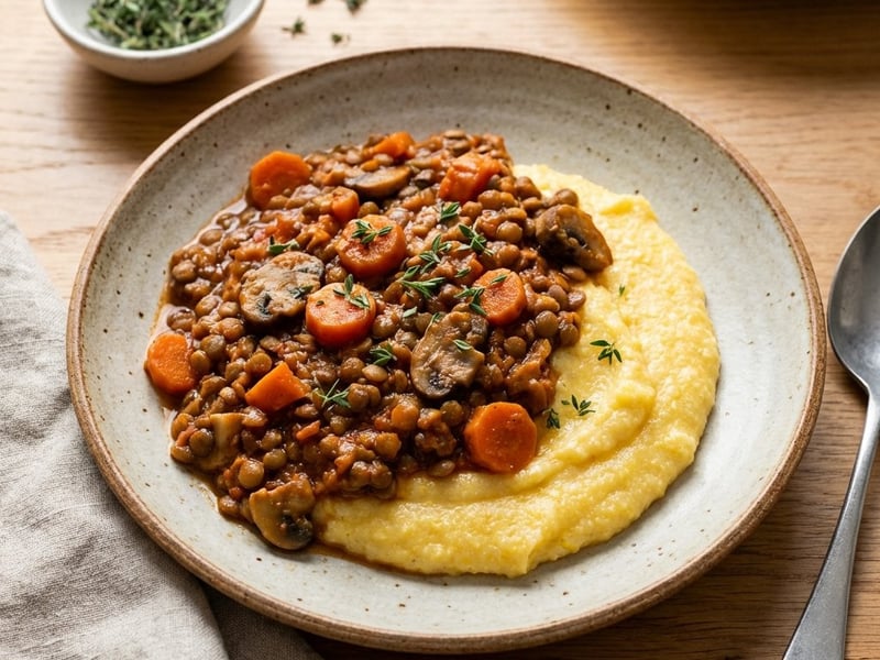 Lentil Ragout with Creamy Polenta