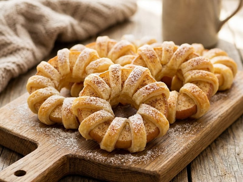 Knusprige Apfelringe im Blätterteig | Schnelles Dessert