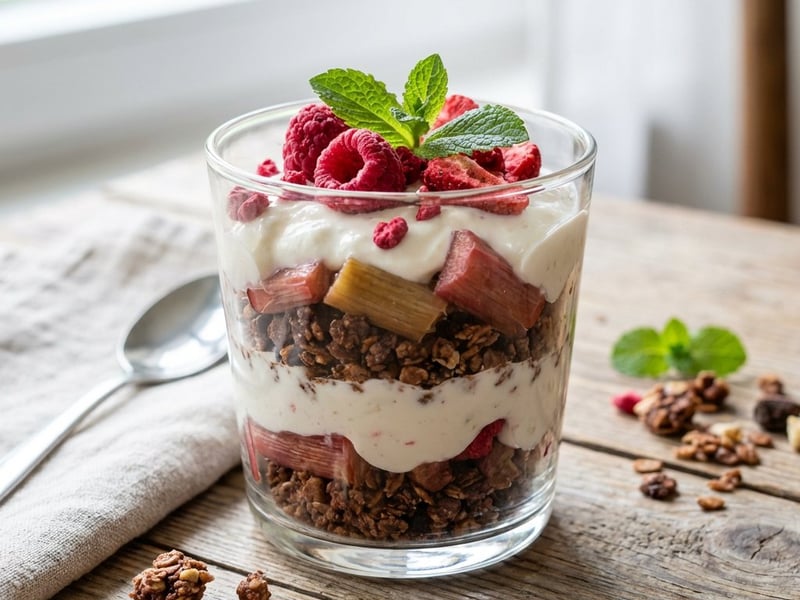 Homemade Granola with Roasted Rhubarb