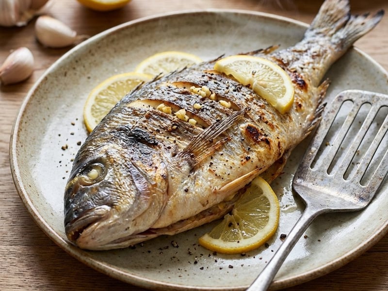 Grilled Sea Bream with Garlic and Lemon