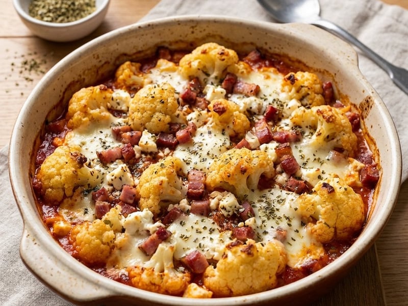 Gratinated Cauliflower with Tomatoes and Cheese